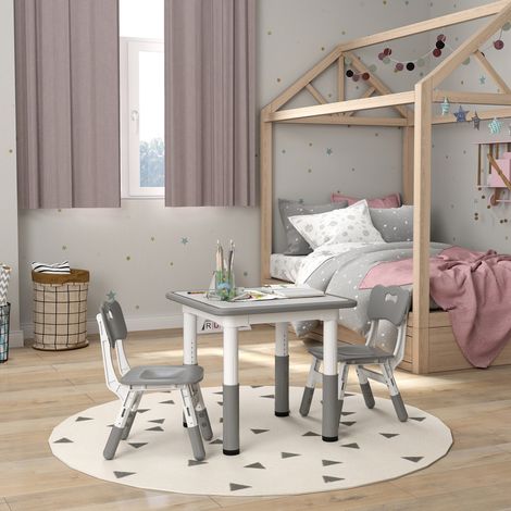 Set composto da tavolo e 2 sedie per bambini, regolabile in altezza per bambini dai 18 mesi ai 5 anni, facile da pulire.