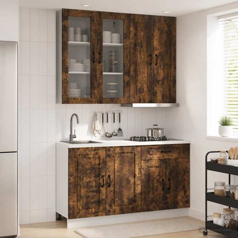 vidaXL Unité de cuisine KALMAR 4 pcs Chêne fumé Bois d'ingénierie (1/5)