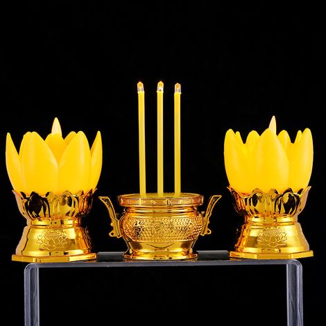 bougeoir lumineux électronique LED effet lotus jaune