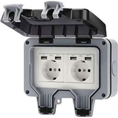 Prise murale extérieure double avec USB étanche résistante prise électrique avec boîte murale (double)dyk- (1/4)