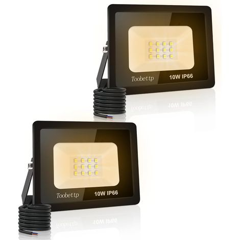 2PCS Projecteur LED Extérieur, 10W Spot LED Exterieur 1000LM Super Lumineux 3500K Blanc Chaud Éclairage de Sécurité Extérieur IP66 Imperméable pour Garage Jardin Terrasse Parking (1/5)