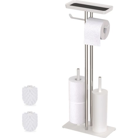 Juego de baño Relaxdays, acero inoxidable, con estante y portarrollos, independiente, 3 en 1, HBT: 77 x 30 x 15 cm