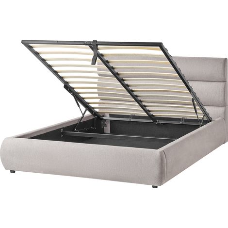 Cama de lino tapizado de tela 140 x 200 cm con almacenaje gris Bonifacio