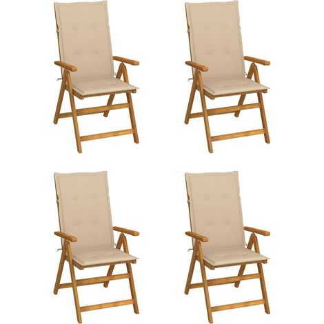 vidaXL Sillas plegables reclinables (4 unidades) con cojines, de madera maciza de acacia. (1/5)