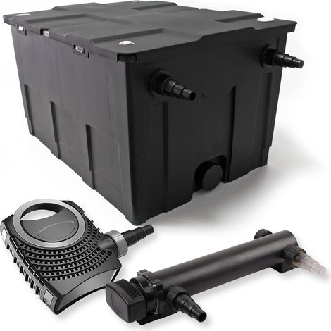 SunSun Komplettset: CBF-550 Teichfilter bis 60000 L Teichfilteranlage als Durchlauffilter, CTF-8000 SuperECO Teichpumpe 8000l/h 70W, CUV-324 Teichklärer UVC Klärer mit 24W