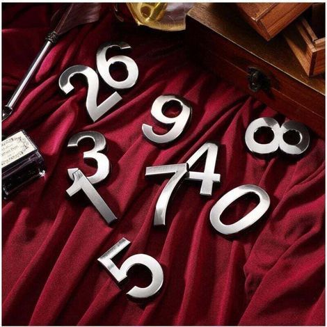 10 targhette numeriche stereoscopiche in metallo, moderne, per indirizzi di case e hotel (0-9, una per ogni numero) (argento) (1/4)