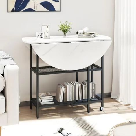 Tavolo da pranzo rotondo pieghevole da 100 cm con finitura effetto marmo – Tavolo multiuso mobile per cucina e soggiorno