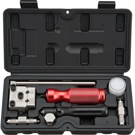 Kit d'outils pour évasement de ligne de frein, construction en acier durable, comprend un outil de débourrage, Rouge (1/2)