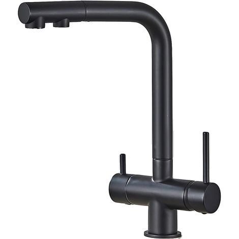 Robinet de cuisine, double température, douchette extractible, Robinet Noir Mat (1/2)