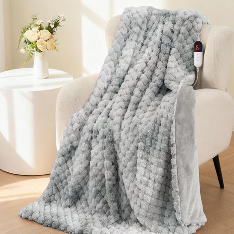 Couverture Chauffante Électrique 130x180 cm, Jacquard 3D Pétale en Peluche de Lapin (1/5)