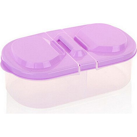 Caja de almacenamiento multifuncional de color morado con doble compartimento y tapa, para conservar alimentos y conservas de forma hermética, ideal para la cocina y el frigorífico. (1/5)