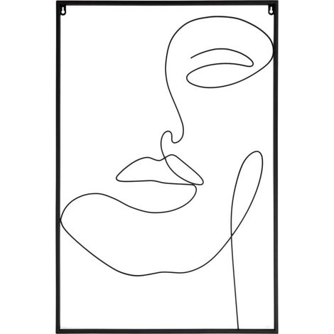 Tableau Filaire - HOME DECO FACTORY - Visage - Noir - 60 x 90 cm (1/4)