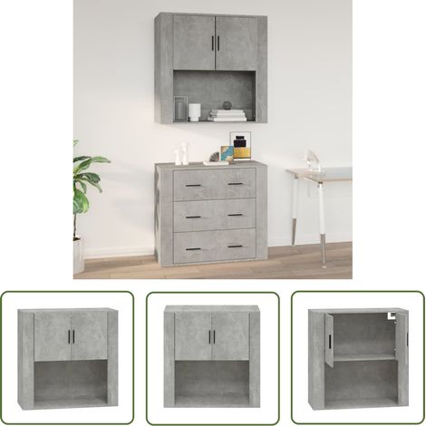 The Living Store Wandschrank Betongrau 80x33x80 cm Holzwerkstoff - Hängeschrank - Wandschrank - Regal - Aufbewahrung - Wohnzimmer (1/5)