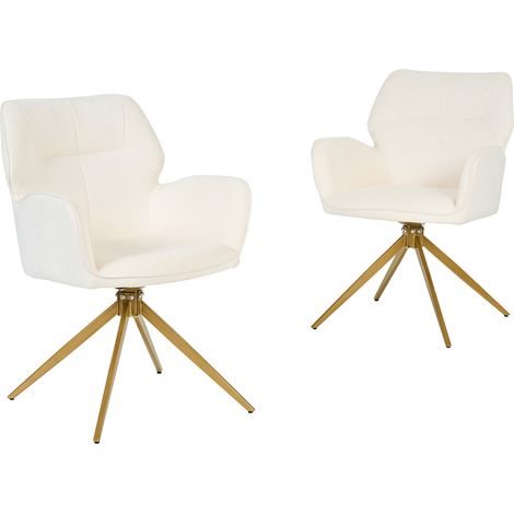 Lot de 2 chaises de salle à manger pivotantes en tissu aspect velours, avec accoudoirs et pieds métal, blanc crème, pour salon ou bureau, CHICFURN (1/5)