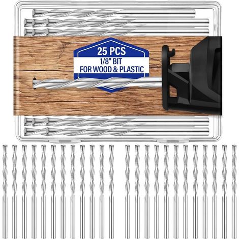 Set de 25 Forets Hélicoïdaux Gauches 1/8 Pouce avec Revêtement Blanc Diamant, Mèches à Bois à 3 Lèvres pour Perçage et Ouverture (1/3)
