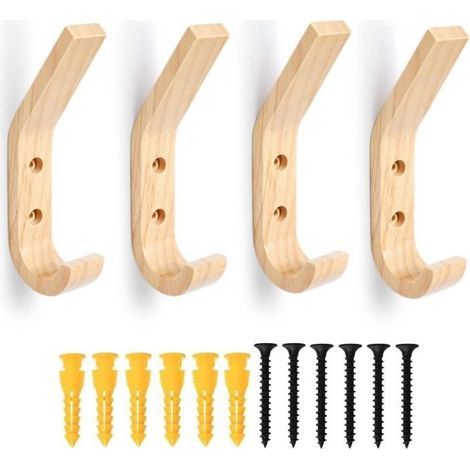(Wie abgebildet) Kleiderhaken – Natur – 4er-Set – Massivholz – Modernes Design – Maximale Traglast 10 kg (1/4)