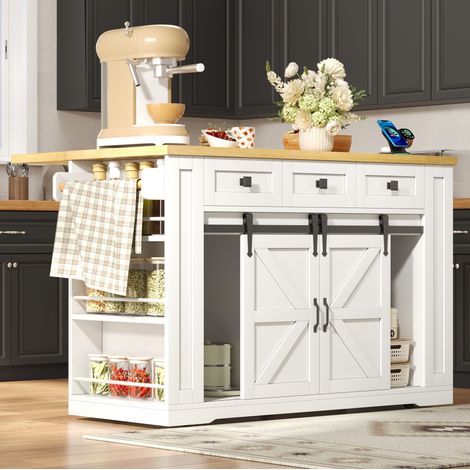 Isola cucina mobile con piano ribaltabile, USB e porte scorrevoli 130 x 50(80) x 87 cm (1/5)
