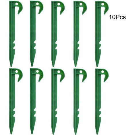 Lot de 10 piquets de jardin,Extra larges,14.5 cm de long,En plastique vert,Piquets de fixation de jardin,Piquets de sol,Piquets de camping,Pour piquets de sol,Feuilles de bordure en tissu (1/4)