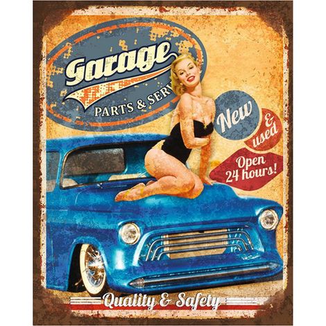 Plaque Décorative Murale en Fer Motif Voiture Bleue Tableau Texte 20x25 cm - PANGIVO