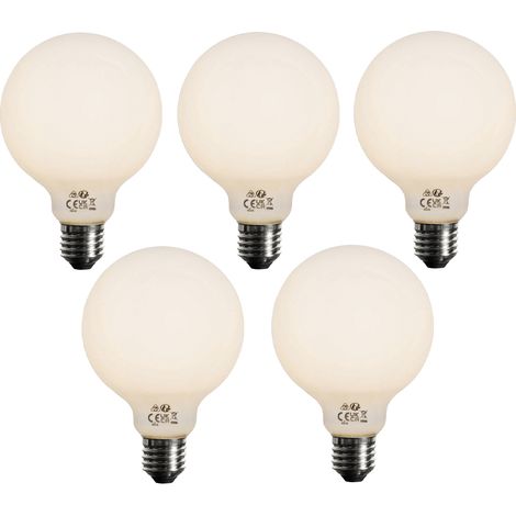 LUEDD Lot de 5 Ampoule LED E27 dimmables opales G95 5W 450lm 3000K