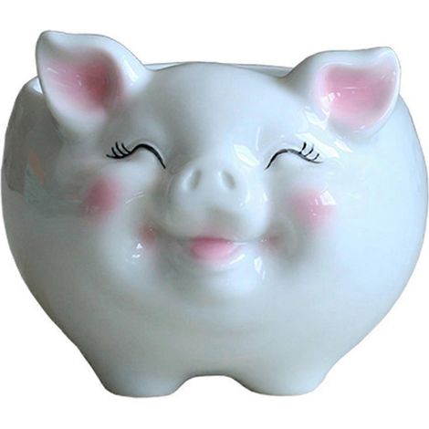 Keramiktopf im nordischen Stil, Cartoon-Schwein-Motiv für Bonsai-Sukkulenten, kleine Größe, weiß.