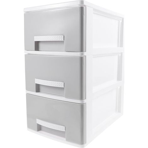 Boîte de Rangement à Tiroirs en Plastique Gris, Organiseur de Bureau à 3 Niveaux Compact, Tiroirs Empilables pour Documents et Accessoires, Solution Multifonction pour Bureau, (1/5)