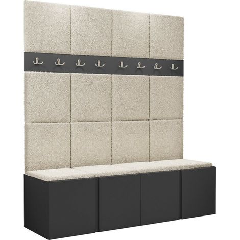 Conjunto para recibidor Pinis V, Abriamo 3, 186x168x46cm, Aglomerado laminado, Tapiz, Colocada, Montada en la pared