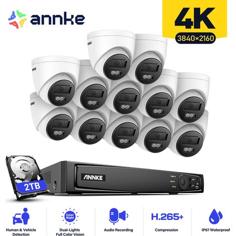 ANNKE 8MP CCTV Kits 16CH PoE NVR 12 × Turret Cameras Outdoor Indoor Smart IR Network H.265+ Motion Detection Remote Monitoring Security Camera System - 2TB HDD (1/5)