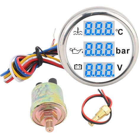 Voltmeter für Bootsöldruck und Wassertemperatur, 52-mm-Multifunktions-Digitalanzeige, wasserdicht nach IP67, Dreifach-Instrumentensatz, weißes Gehäuse, silberner Rahmen (1/5)