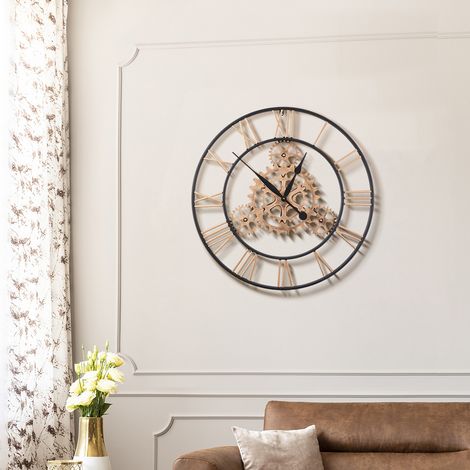 Gold 30-inch Retro Wrought Iron Gear Wall Clock (1/5)