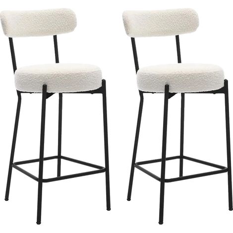 Taburetes de bar, juego de 2, asiento acolchado, base de metal resistente, 35,8 x 18,8 pulgadas, color blanco. (1/2)