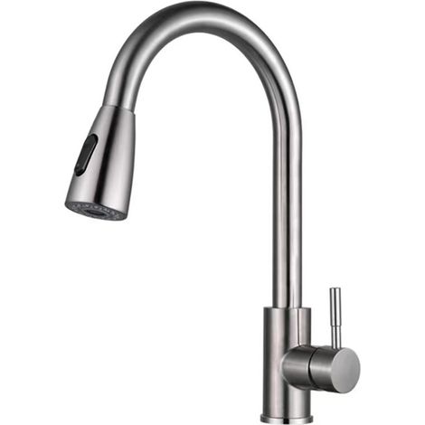 High-arc single-handle kitchen faucet with pull-out sprayer for RV kitchen sink faucet. Modern stainless steel single-pull kitchen faucet. (1/4)