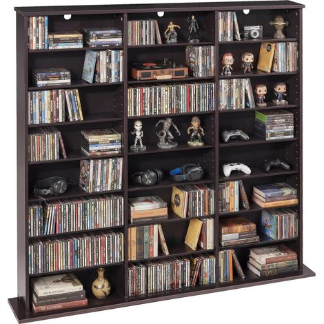 Bibliothèque Étagère, Meuble de Rangement Multimédia à 8 Niveaux 70x30x140 cm, Armoire Bibliothèque pour CD, DVD, Livres, Jeux, Collections, Étagères Réglables pour Bureau Chambre Salon Marron (1/5)