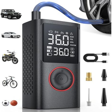 Gonfleur de pneus portable, compresseur d'air sans fil 150 PSI, pompe à vélo, pompe à air pour voiture, moto, vélo, ballons avec man (1/5)