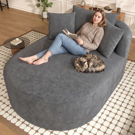 Sillón reclinable ovalado compacto de tela de pana, no requiere montaje, buena elasticidad, asiento de 122 cm de profundidad, sillón individual minimalista en colores lisos, sillón apto para mascotas (1/5)
