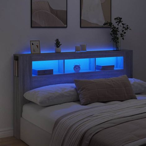Tête de lit LED avec rangement, bois d’ingénierie, gris sonoma, 180 x 18,5 x 103,5 cm - PANGIVO (1/5)