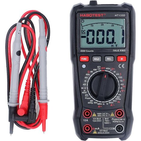 HT135D Digitalmultimeter 4000 Counts Elektrisches Messgerät für Wechsel- und Gleichspannung, Strom, Widerstand und Kapazität