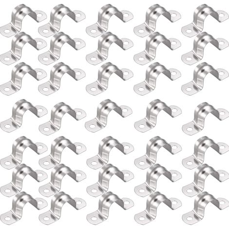 40Pcs Tuyau Rigide, 20mm U Tube 304 en Acier Inoxydable Collier de Serrage pour Fixation en U de Collier de Fixation pour Fixation de Tuyau - Métal 2 Trous Tuyau Rigide Sangles (1/5)