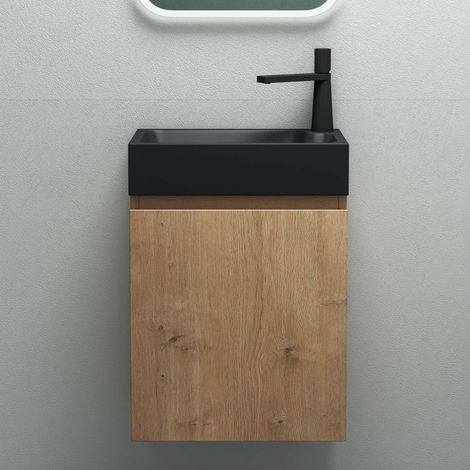Mai & Mai Badmöbelset Badezimmermöbel bestehend aus Mineralguss Waschbecken in Anthrazit Matt und Waschbeckenunterschrank in Kerneiche, BTH: 46x26x63cm Pisa02 (1/5)