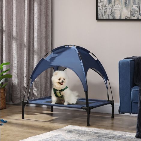 Lit surélevé pour animaux avec auvent, pliable, bleu foncé, structure en acier (1/5)