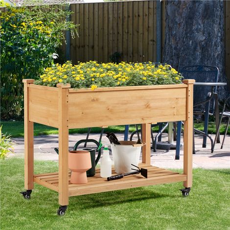 Yaheetech Carré Potager à Plantes en Bois Carré Potager sur Pieds avec Roulettes Lit de Jardin Surélevé Erconomique en bois pour Intérieur Extérieur 105,5 x 83.5 x 56,5 cm
