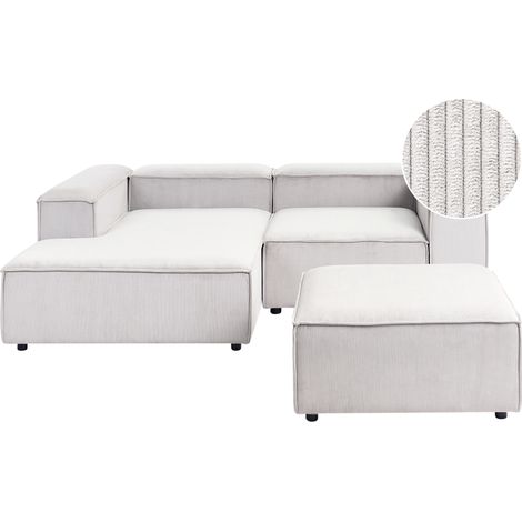 Sofá modular esquinero 3 plazas moderno patas negras tapizado pana de poliéster blanco crema derecho con otomana Ardal
