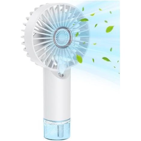 Tragbarer, wiederaufladbarer Handventilator mit Sprühfunktion, 3 Geschwindigkeitsstufen, geeignet für Reisen, Strand und Büro, weiß (1/5)