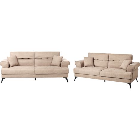 Conjunto moderno de sala de estar Sofás Tapizados 3 Plazas 2 Plazas Tela con Reposacabezas Ajustable Marrón Claro Skive