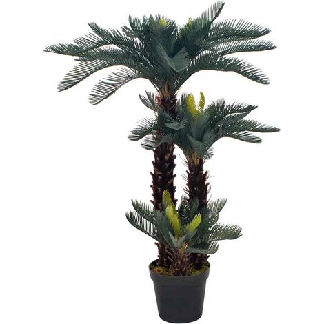 Palmier cycas artificiel 125 cm avec pot – Plante décorative réaliste en plastique et bois, 76 feuilles vertes et marron pour intérieur (1/2)
