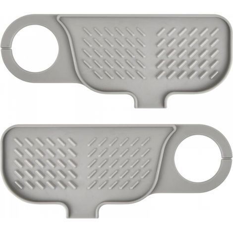 Tapis de robinet, tapis d'évier, bac anti-goutte patchwork pour poignée de robinet, tapis de drainage de cuisine, protection anti-éclaboussures en silicone pour évier de cuisine (gris) (1/5)