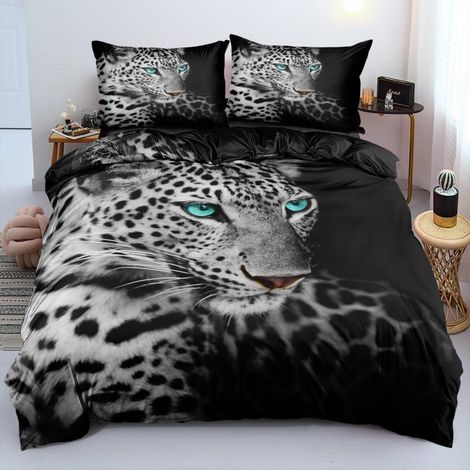 Bettwäsche-Set Leopard 200x200cm Grau Schwarz Mikrofaser mit 2 Kissenbezügen 80x80cm