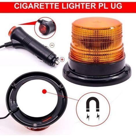 Gyrophare LED - 12 LED - 12 W - Étanche IP67 - Base Magnétique - Prise Allume-Cigare - 12 V-24 V - Orange (1/4)
