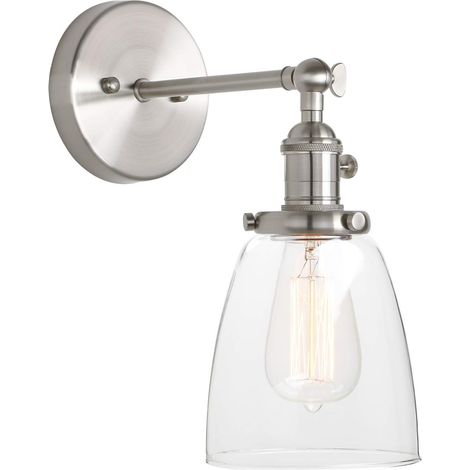 Réglable Applique Verre Cloche Abat-jour Luminaire Rétro Industrial Lampe Murale Rétro Eclairage Argent