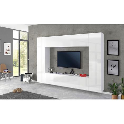 Banc TV moderne blanc laqué brillant Maroussia (1/5)